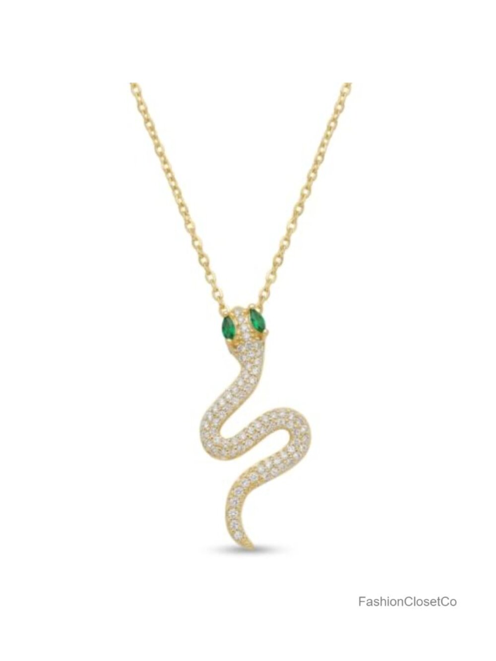 14K Gold Plated Snake Pendant Necklace Cubic Zirconia Adjustable